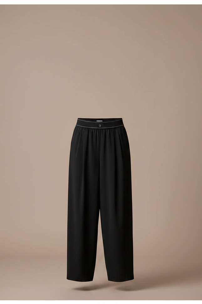 Pantalon À Pince Noir Fluide Ample Décontracté Femme - Viscose - vue 3