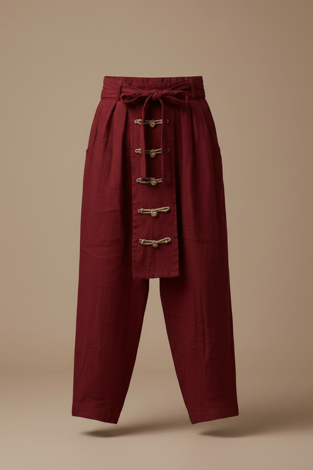 Pantalon À Pince Bordeaux Lin Plissé Décontracté Homme - vue 3