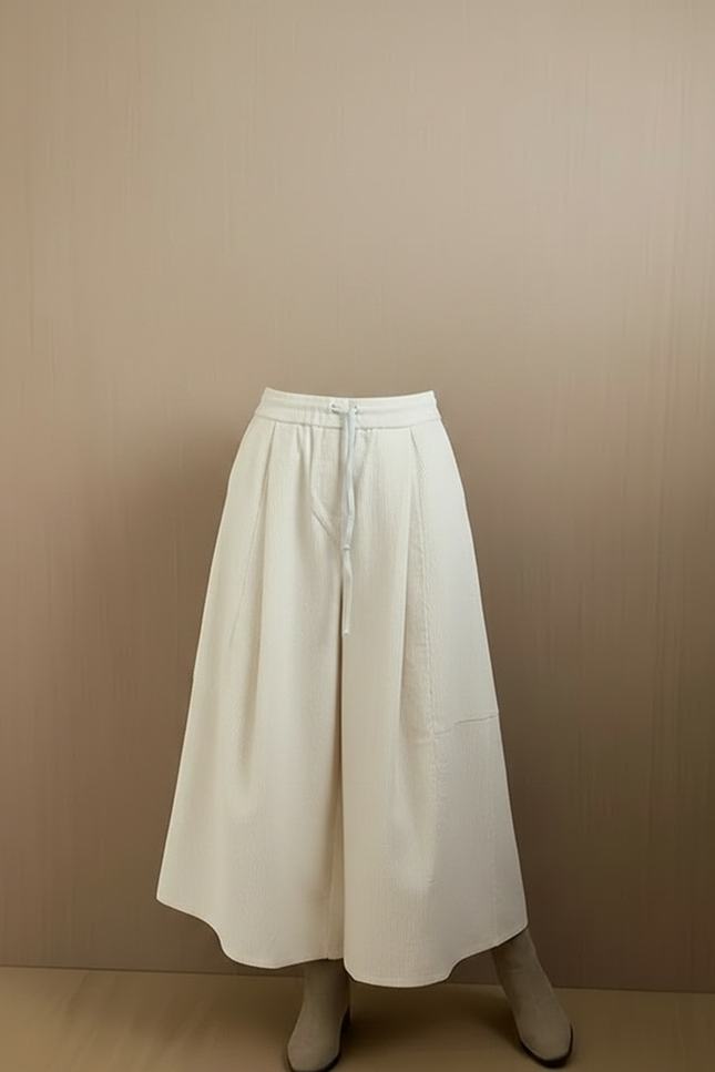 Pantalon À Pince Écru Ample Côtelé Décontracté Femme - Beige Cordé - vue 3
