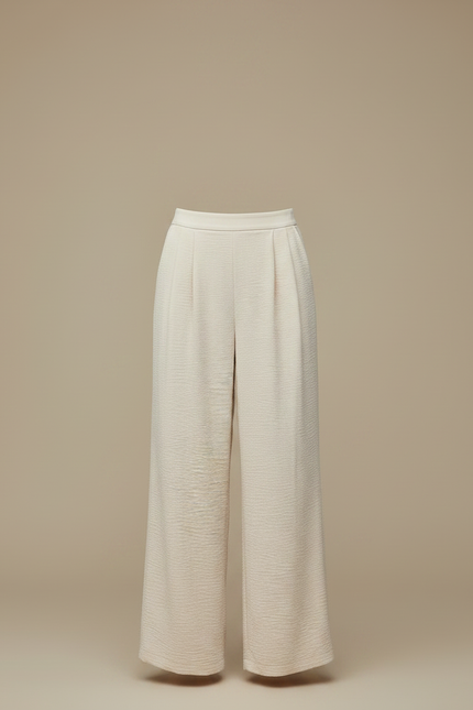 Pantalon À Pince Crème Plissé Ample Fluide Élégant - Beige Viscose - vue 3