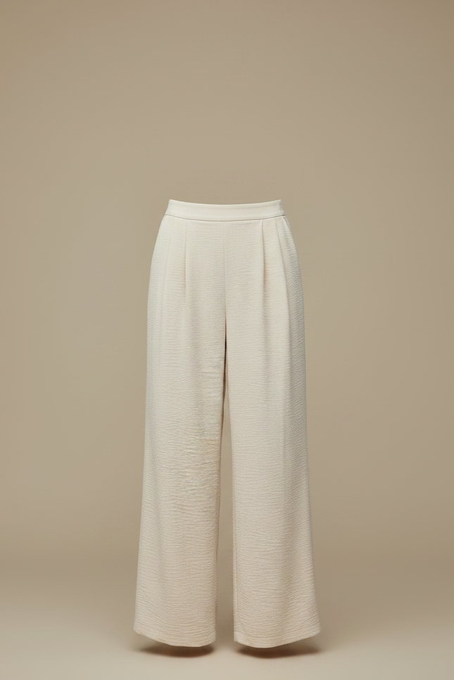Pantalon À Pince Crème Plissé Ample Fluide Élégant - Beige Viscose - vue 3