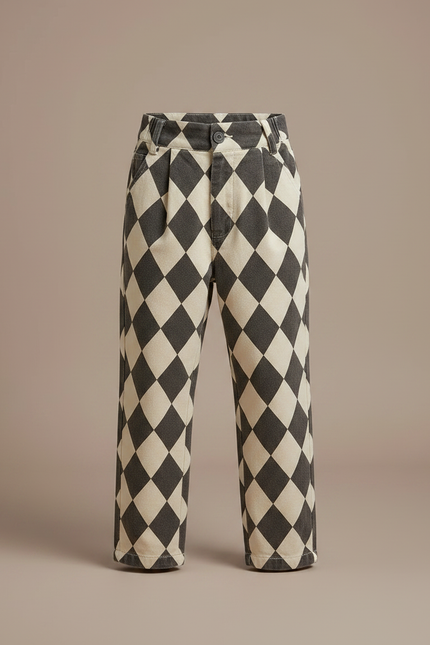 Pantalon À Pince Losanges Bicolore Ample Enfant Coton - Imprimé - vue 3
