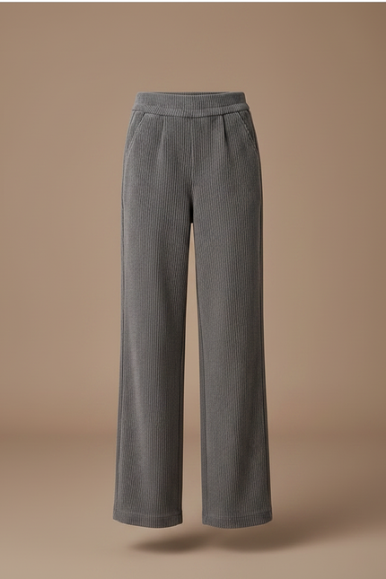 Pantalon À Pince Gris Côtelé Ample Décontracté Fluide - Cordé - vue 3