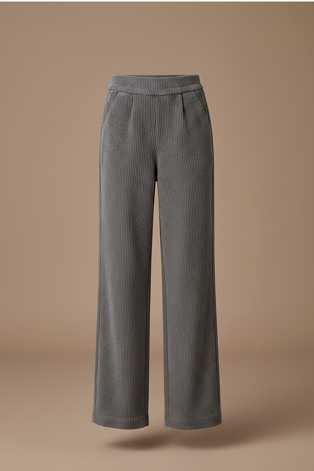 Pantalon À Pince Gris Côtelé Ample Décontracté Fluide - Cordé - vue 3