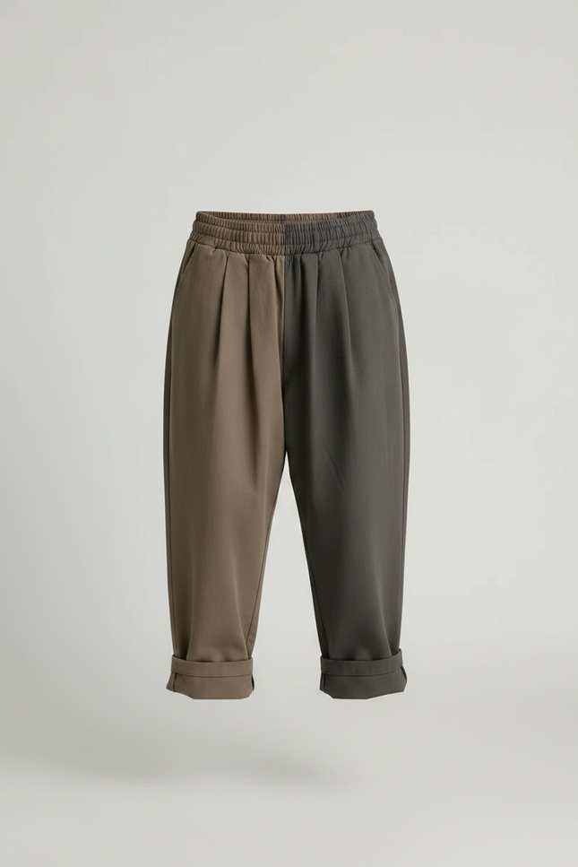 Pantalon À Pince Bicolore Ample Plissé Décontracté Enfant - Multicolore Gabardine - vue 3