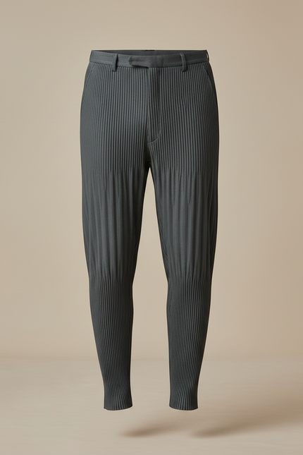 Pantalon À Pince Plissé Gris Anthracite Ample Décontracté Homme - Maille - vue 3