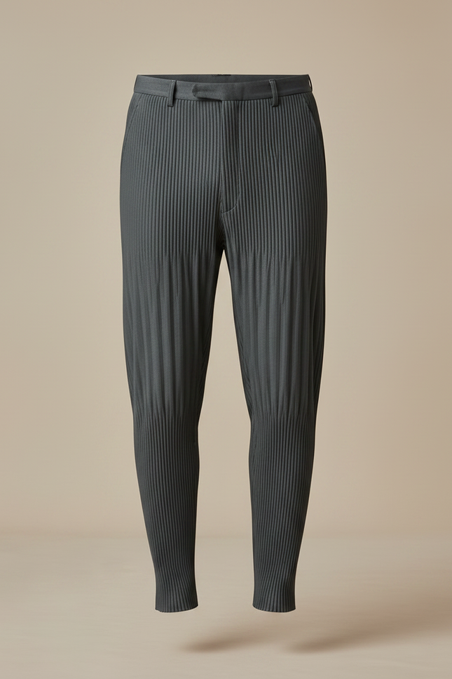 Pantalon À Pince Plissé Gris Anthracite Ample Décontracté Homme - Maille - vue 3