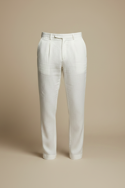 Pantalon À Pince Blanc Lin Plissé Droit Élégant Homme - vue 3
