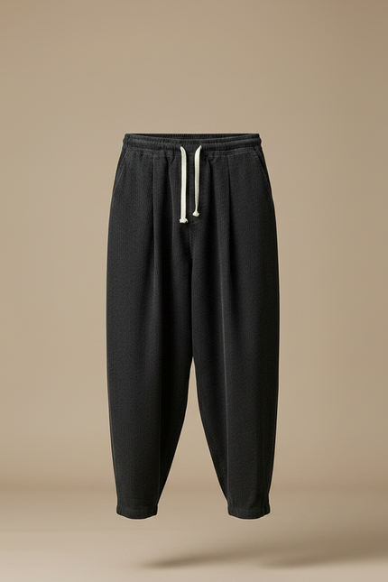 Pantalon À Pince Velours Côtelé Noir Ample Harem Homme - Cordé - vue 3