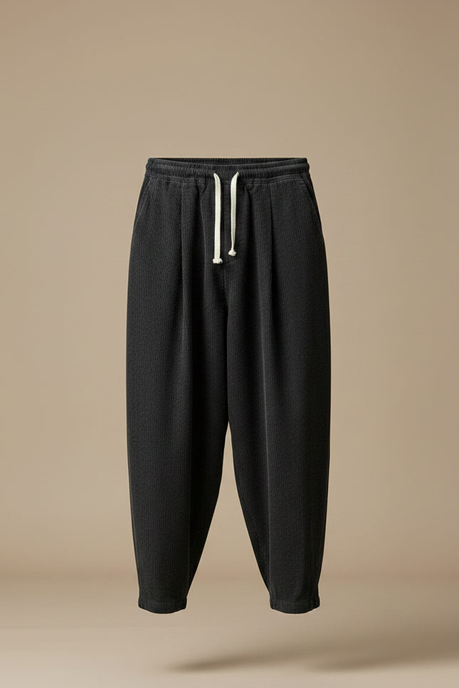 Pantalon À Pince Velours Côtelé Noir Ample Harem Homme - Cordé - vue 3
