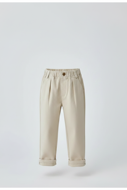 Pantalon À Pince Beige Plissé Ample Coton Enfant - vue 3