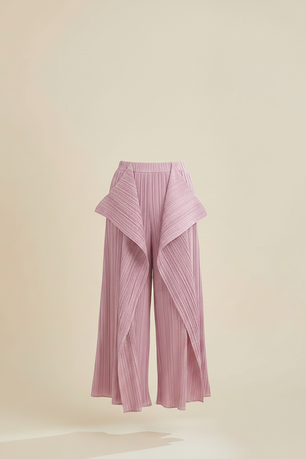 Pantalon À Pince Plissé Rose Irrégulier Ample Élégant - Polyester - vue 3