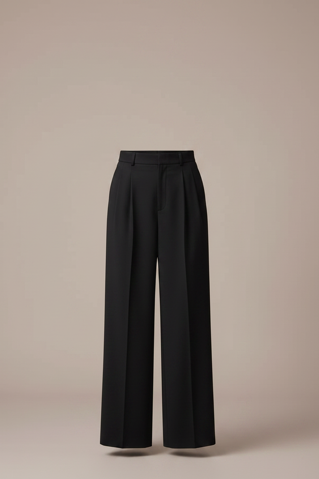 Pantalon À Pince Noir Ample Tissu Fluide Femme - Polyester - vue 3