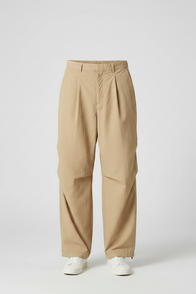 Pantalon À Pince Beige Ample Plissé Nylon Décontracté - Polyester - vue 3