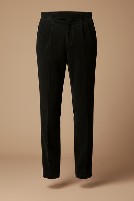 Pantalon À Pince Noir Côtelé Ample Plissé Coton - Cordé - vue 3