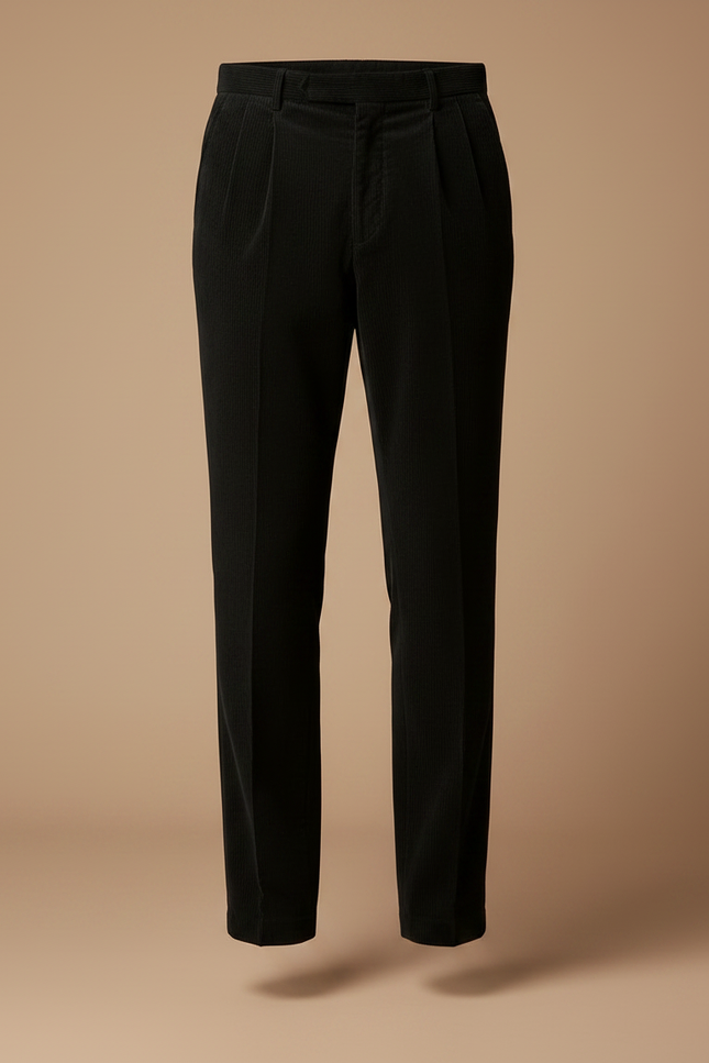 Pantalon À Pince Noir Côtelé Ample Plissé Coton - Cordé - vue 3