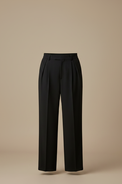 Pantalon À Pince Noir Plissé Taille Haute Ample - Polyester - vue 3