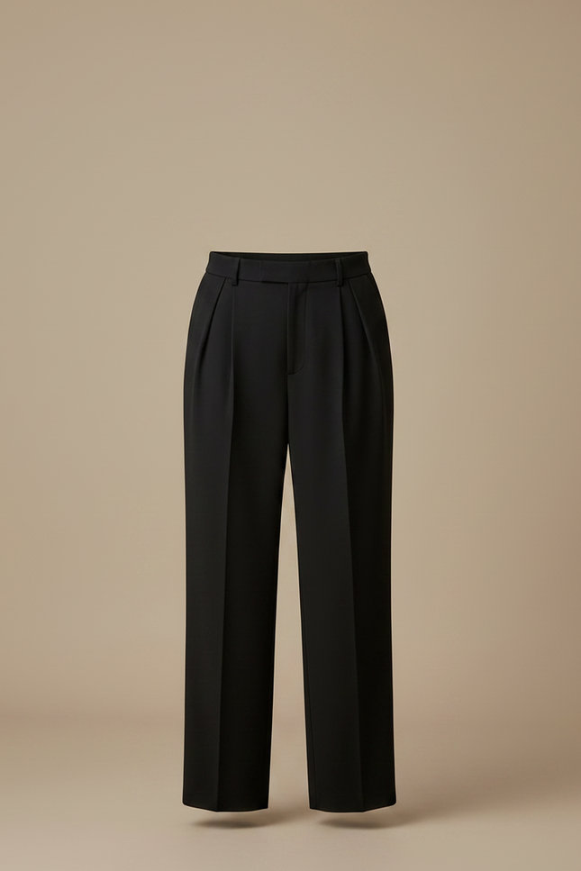 Pantalon À Pince Noir Plissé Taille Haute Ample - Polyester - vue 3