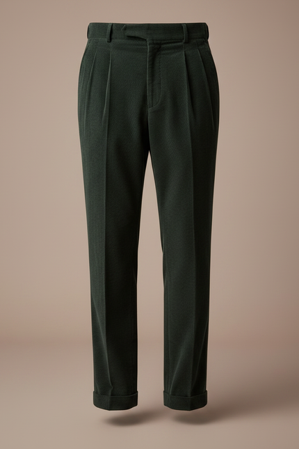 Pantalon À Pince Vert Côtelé Droit Décontracté Homme - Cordé - vue 3