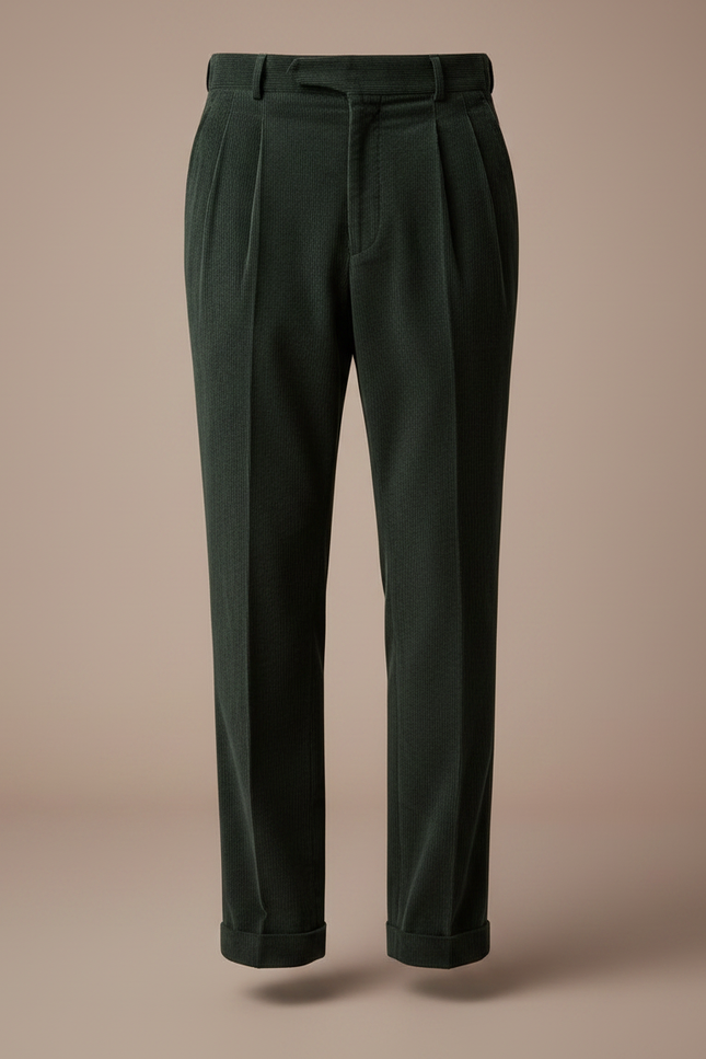 Pantalon À Pince Vert Côtelé Droit Décontracté Homme - Cordé - vue 3
