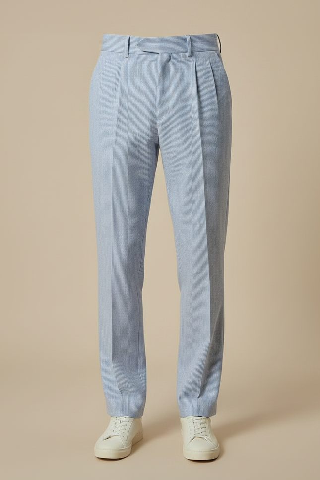 Pantalon À Pince Rayé - Bleu Coton - vue 3