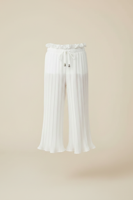 Pantalon À Pince Blanc Plissé Ample Fille Décontracté Fluide - Polyester - vue 3