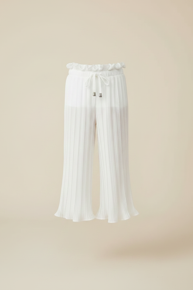 Pantalon À Pince Blanc Plissé Ample Fille Décontracté Fluide - Polyester - vue 3