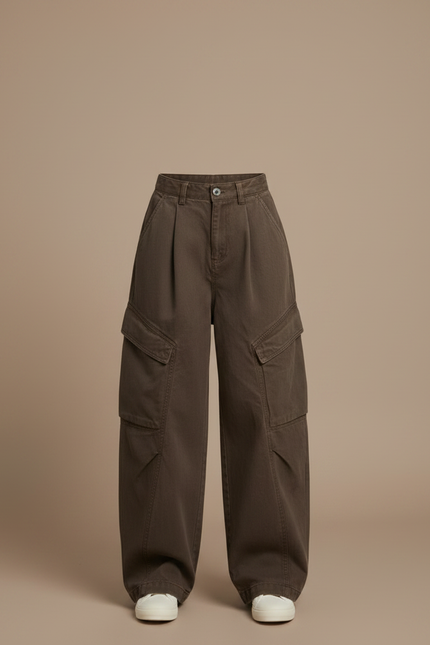 Pantalon À Pince Cargo Marron Ample Confortable Fille - Toile - vue 3