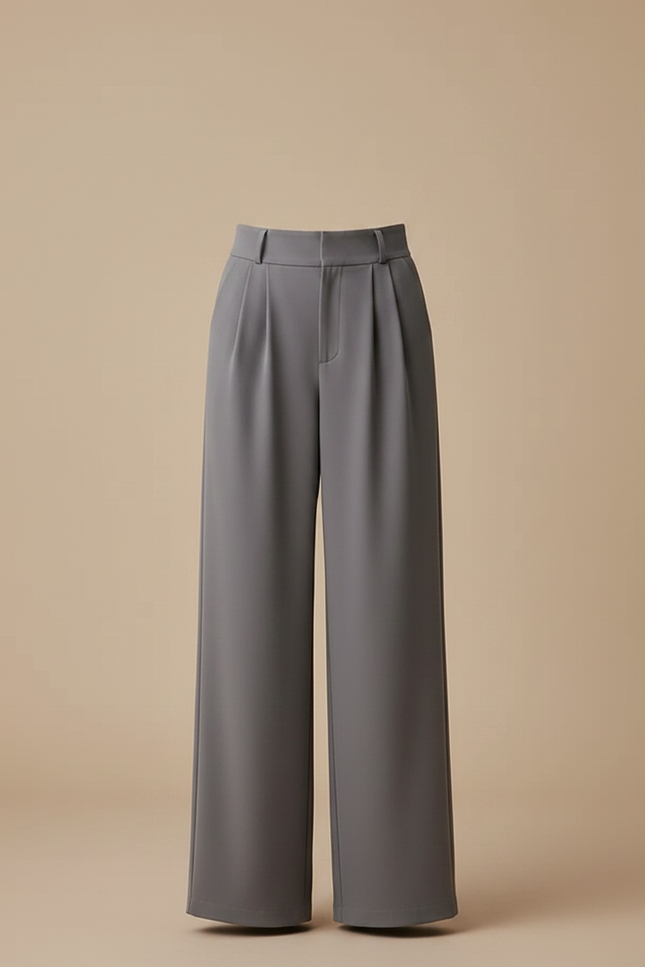 Pantalon À Pince Gris Fluide Taille Haute Élégant - Polyester - vue 3