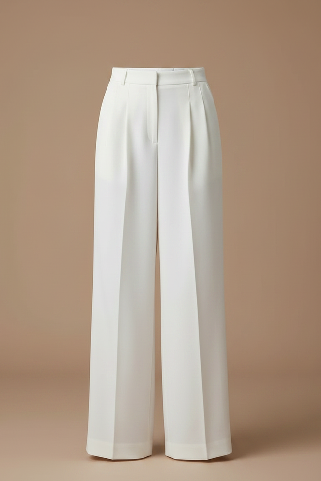 Pantalon À Pince Blanc Évasé Taille Haute Élégant - Gabardine - vue 3
