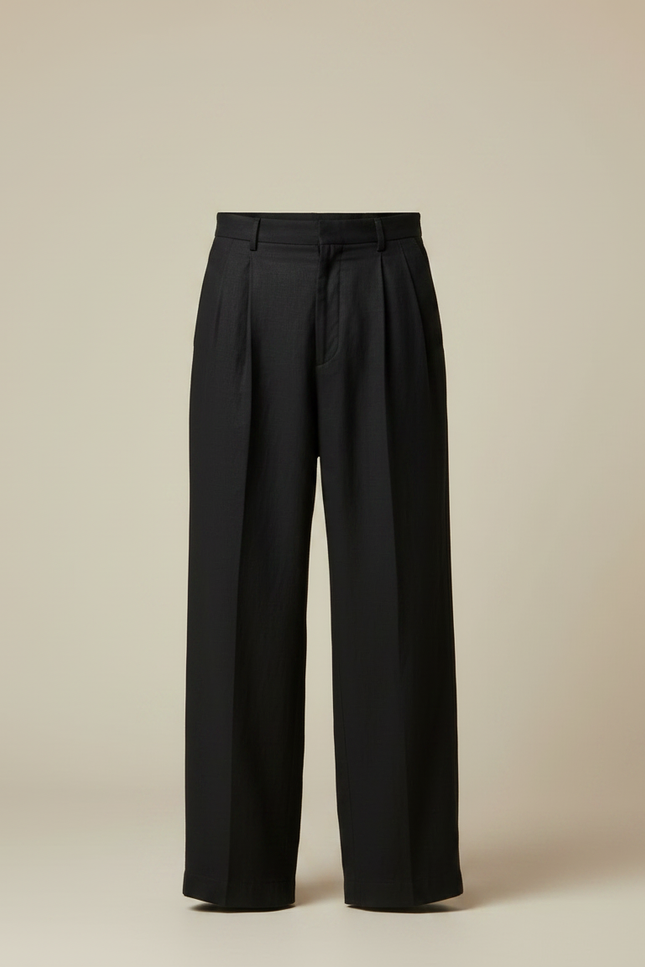 Pantalon À Pince Noir Taille Haute - Lin - vue 3