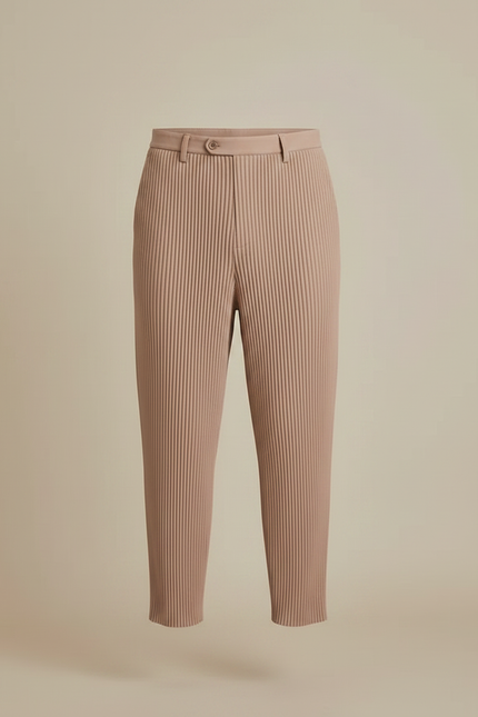 Pantalon À Pince Plissé Confortable Beige Décontracté Homme - Polyester - vue 3