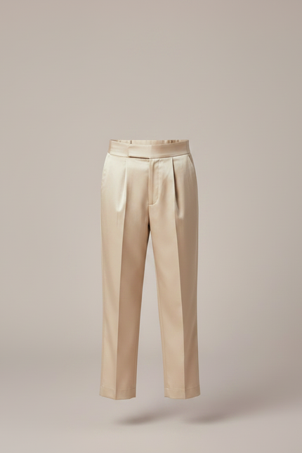 Pantalon À Pince Satiné Beige Droit Élégant Enfant - vue 3