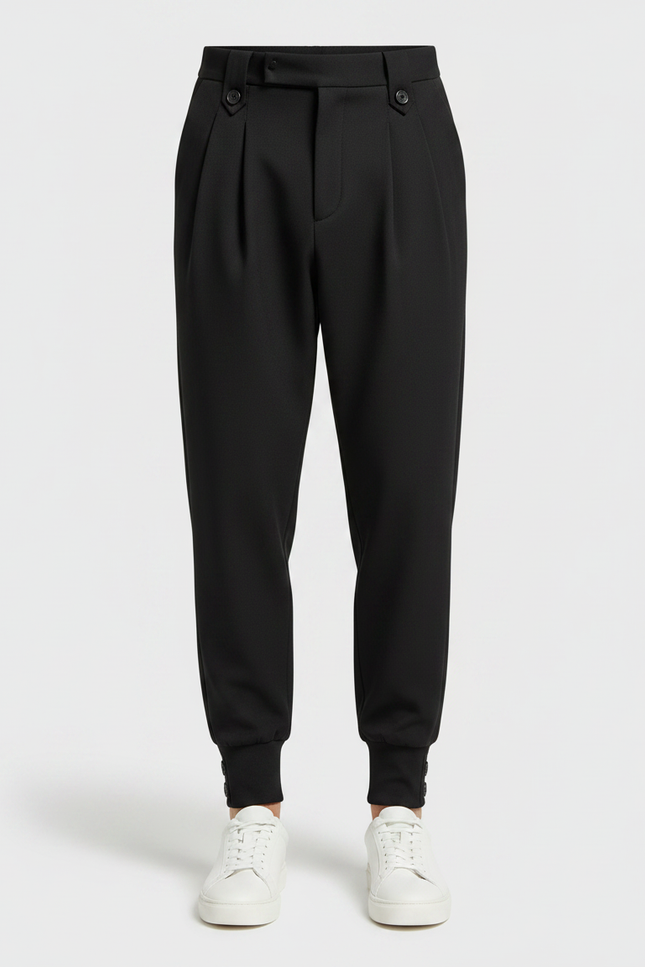 Pantalon À Pince Noir Plissé Élégant Décontracté Homme - Gabardine - vue 3