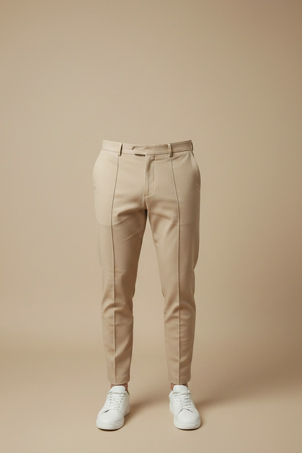 Pantalon À Pince Beige Clair Ajusté Élégant Homme - Gabardine - vue 3