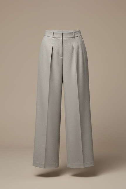 Pantalon À Pince Gris Clair Ample Plissé Ceinturé Élégant - Laine - vue 3