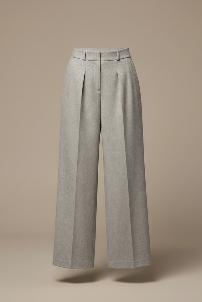 Pantalon À Pince Gris Clair Ample Plissé Ceinturé Élégant - Laine - vue 3
