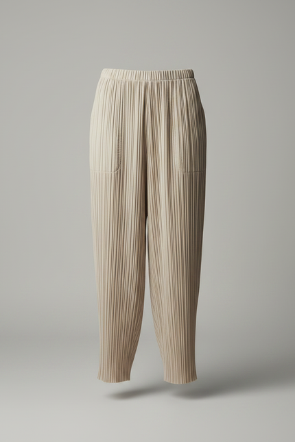 Pantalon À Pince Plissé Ample Beige Décontracté Fluide - Polyester - vue 3