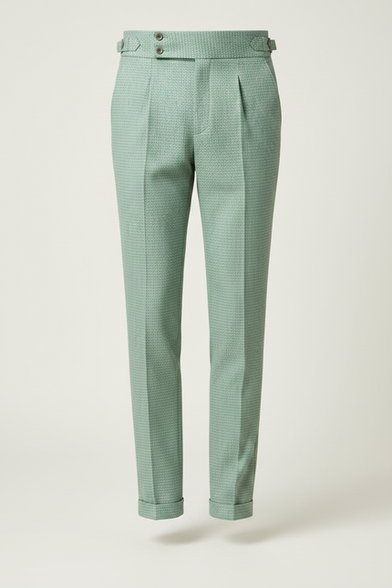 Pantalon À Pince Vert Menthe Plissé Slim Texturé Homme - Laine - vue 3