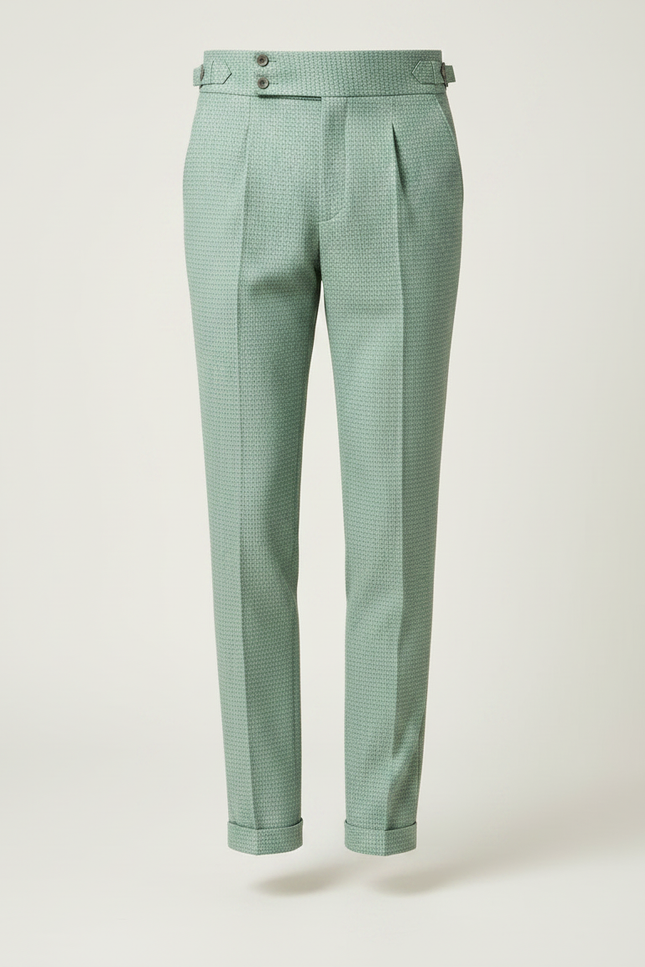 Pantalon À Pince Vert Menthe Plissé Slim Texturé Homme - Laine - vue 3