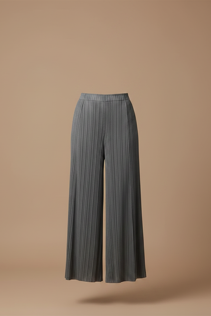 Pantalon À Pince Plissé Gris Ample Fluide Élégant Femme - Polyester - vue 3
