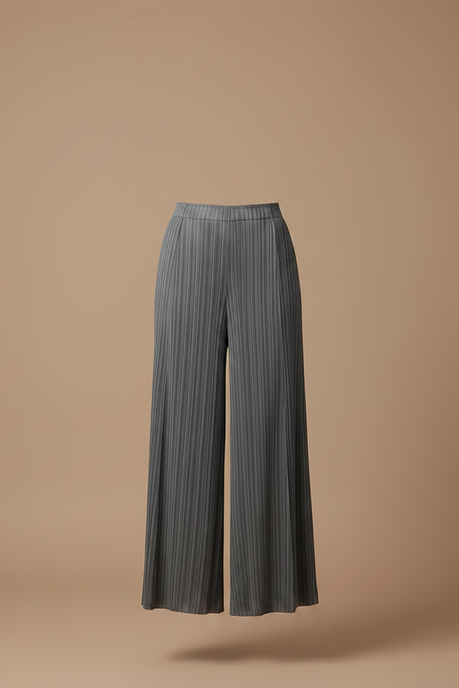 Pantalon À Pince Plissé Gris Ample Fluide Élégant Femme - Polyester - vue 3