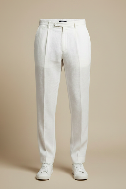 Pantalon À Pince En Lin - Blanc - vue 3