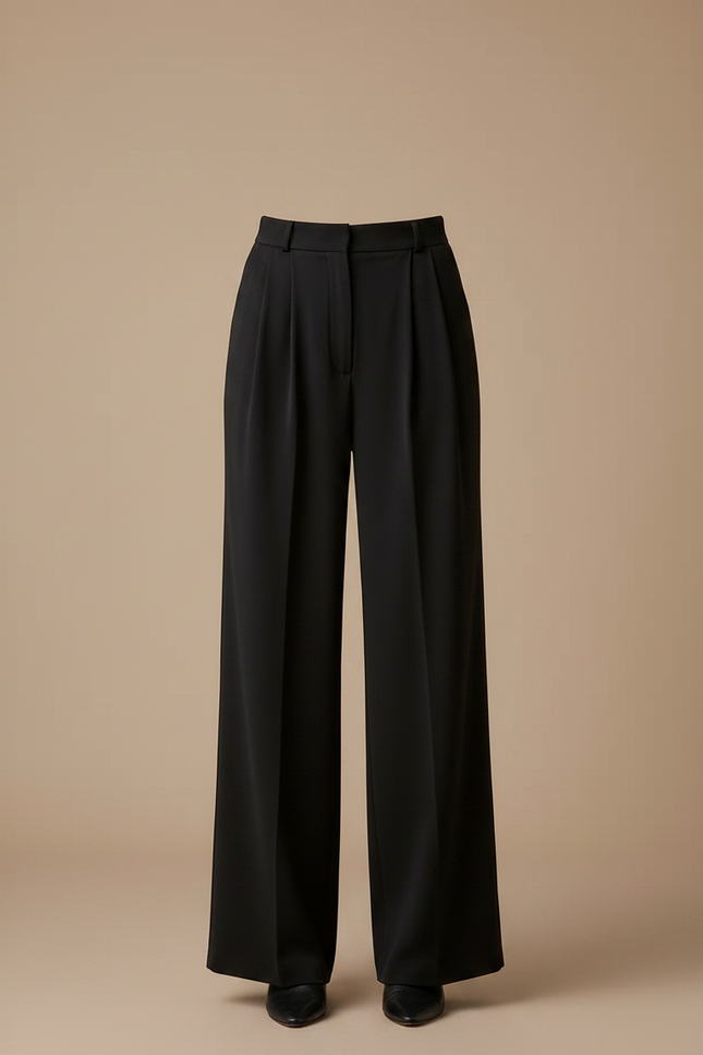 Pantalon À Pince Noir Fluide Plissé Décontracté Femme - Polyester - vue 3