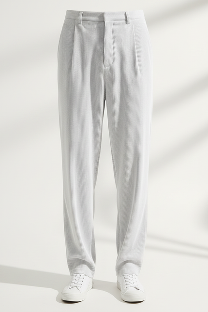 Pantalon À Pince Blanc Plissé Fluide Droit Été - Polyester - vue 3