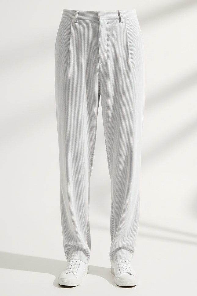 Pantalon À Pince Blanc Plissé Fluide Droit Été - Polyester - vue 3