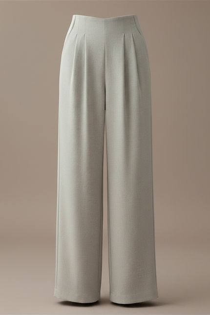 Pantalon À Pince Gris Lin Ample Plissé Élégant Femme - vue 3