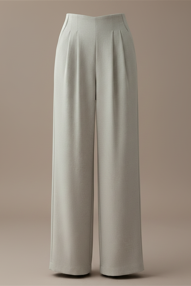 Pantalon À Pince Gris Lin Ample Plissé Élégant Femme - vue 3