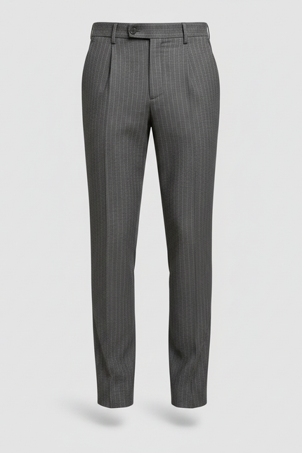 Pantalon À Pince Gris Rayé Slim Élégant Plissé Homme - Gabardine - vue 3