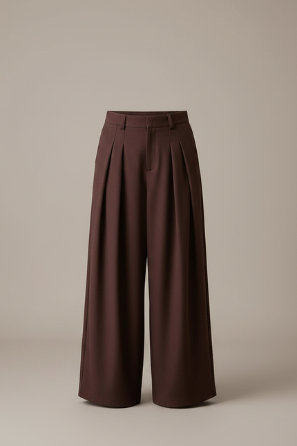 Pantalon À Pince Marron Ample Plissé Élégant Femme - Gabardine - vue 3